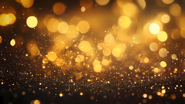 Gold blurry defocused sparcle glitter gold bokeh background wallpaper with copy space. Bokeh. Illustration