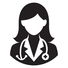 Female doctor icon silhouette on white background
