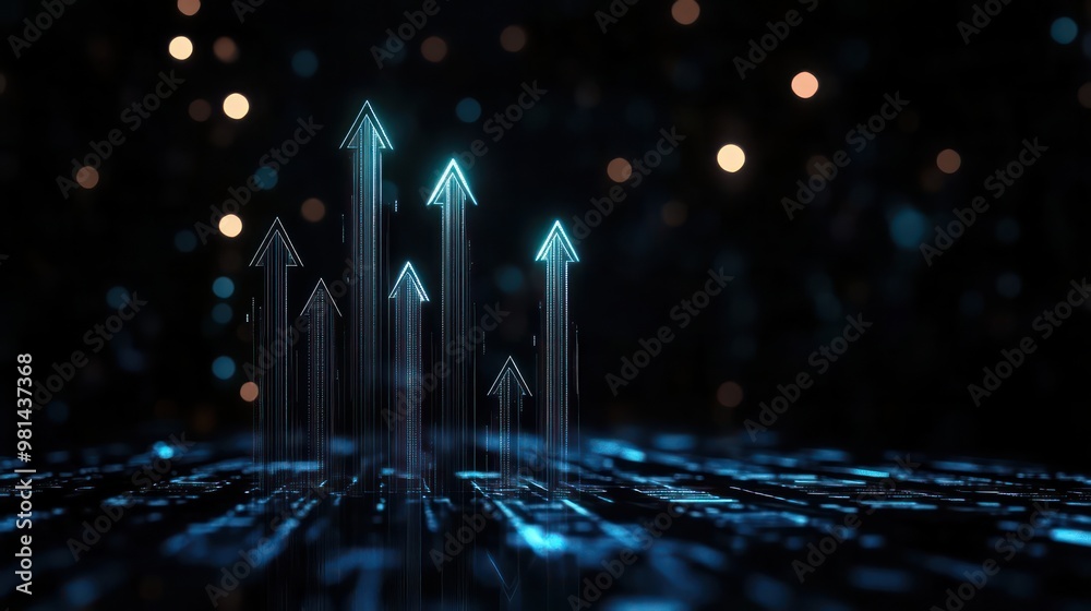 Poster A series of arrows are shown in a dark blue background. The arrows are pointing upwards, creating a sense of growth and progress. The image conveys a feeling of advancement and development