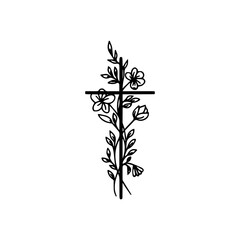 Floral cross illustration with flowers and leaves. Vector illustration design.