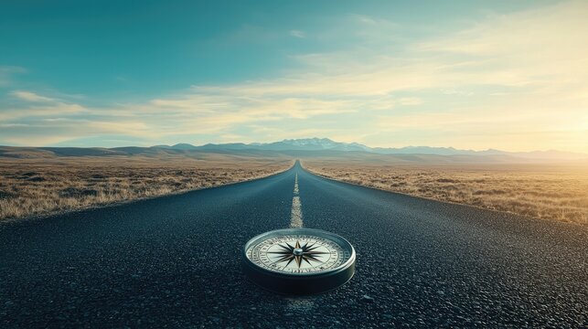 Career Compass - the long road which disappears within the horizon and a compass somewhere