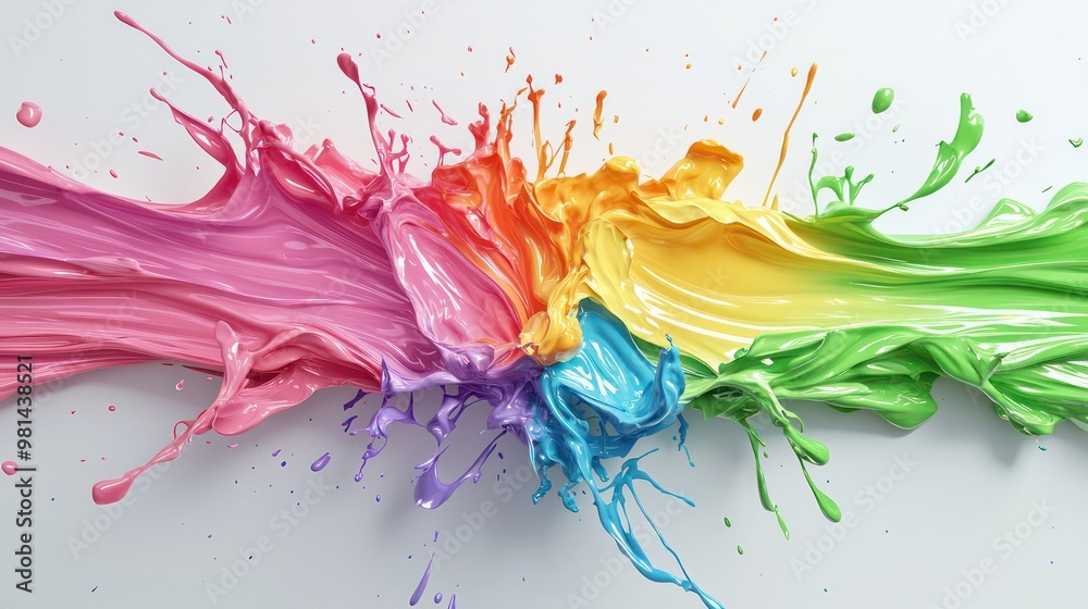 Poster a colorful splash of paint with a rainbow effect. the colors are vibrant and the brushstrokes are bo