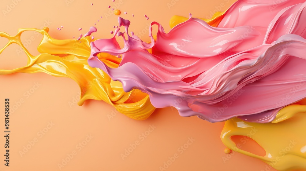 Poster a splash of paint with a yellow and pink swirl. the colors are bright and vibrant, creating a sense 