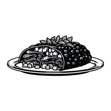 black and white burrito on plate clip art preview