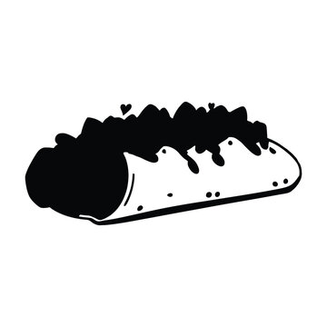 black and white burrito with topping clip art preview