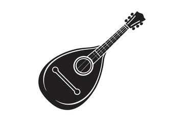 A vintage bouzouki silhouette vector,icon illustration on white background.