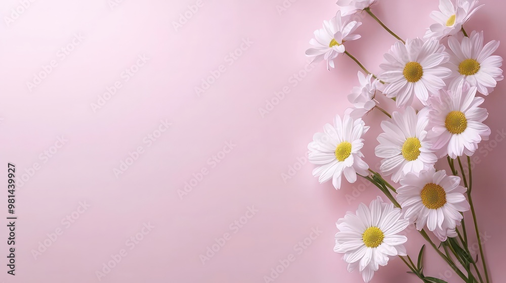 Aufkleber A pink background with a bunch of white daisies. The daisies are arranged in a way that they are not overlapping each other