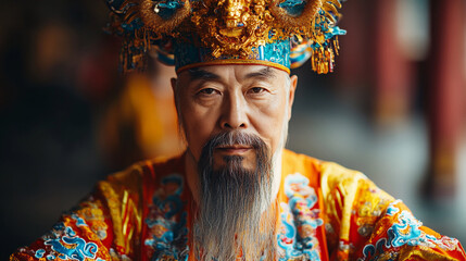 Obraz premium Elderly man in traditional Chinese clothing. Cultural tradition concept.