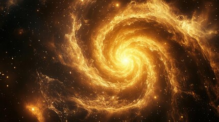 Obraz premium cosmic golden spiral fractal emerging from swirling nebula celestial bodies and stardust creating mesmerizing patterns in deep space