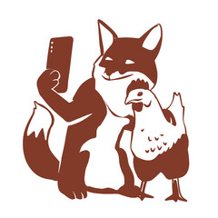 Vector Silhouette of Fox and Chicken Taking a Selfie