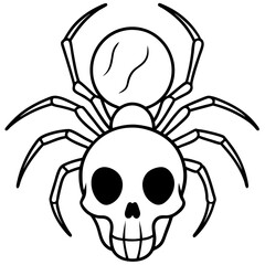 Spider Perched on Cracked Skull with Hollow Eye Socket – Vector Art