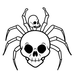 Spider Perched on Cracked Skull with Hollow Eye Socket – Vector Art