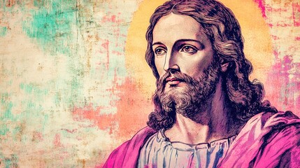 Fototapeta premium Portrait of jesus christ with grunge background conveying spirituality
