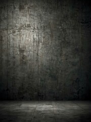 Grunge wall with dark grey stone textures and concrete background.