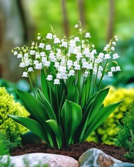 Obraz premium Lily of the valley flowers blooming in spring garden