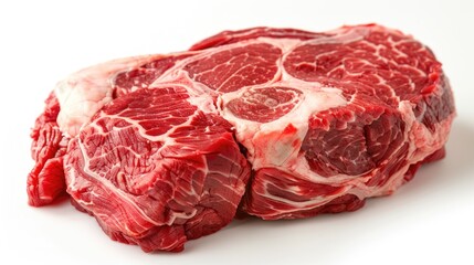 Fototapeta premium A piece of raw meat sits atop a white surface, perfect for use in food or medical illustrations