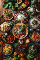 A table filled with diverse foods including fruits, vegetables, meats, and more