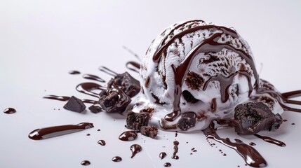 A delicious and colorful chocolate ice cream sundae on a white surface, perfect for a sweet treat or dessert