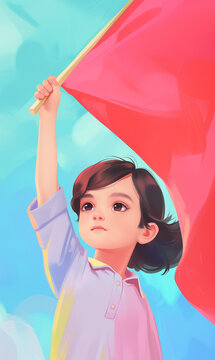 child with red flag