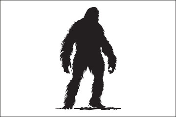 Bigfoot silhouette, Sasquatch vector, mythical creature, forest legend, cryptid art, wildlife silhouette, nature vector, outdoor adventure, mysterious figure, folklore illustration, camping theme, dar