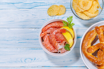 A vibrant photo showcasing various beer snacks and fast food
