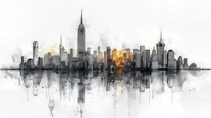 Obraz premium astarte.ai: Continuous Line Art of Skyline City 