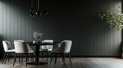 Contemporary Elegance: Modern Dining Room with Dark Paneling