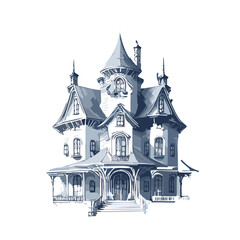 Obraz premium Haunted house sketch design. Spooky haunted mansion pen sketch vector art design.architecture, art, autumn, backgrounds, black color, blueprint, book, Building Exterior, cartoon, castle, clip art, com