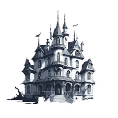Obraz premium Haunted house sketch design. Spooky haunted mansion pen sketch vector art design.architecture, art, autumn, backgrounds, black color, blueprint, book, Building Exterior, cartoon, castle, clip art, com