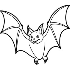 Vampire Bat in Flight with Extended Wings and Visible Fangs – Vector Art