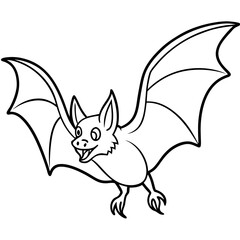 Vampire Bat in Flight with Extended Wings and Visible Fangs – Vector Art