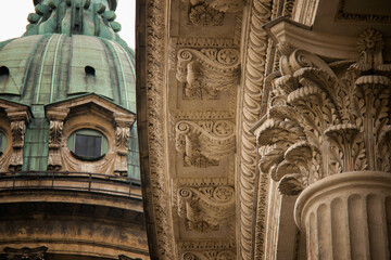 Close-up Ornate Architectural Details of Historic building Kazan Cathedral St. Petersburg, showing...