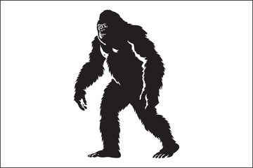 Bigfoot silhouette, Sasquatch vector, mythical creature, forest legend, cryptid art, wildlife silhouette, nature vector, outdoor adventure, mysterious figure, folklore illustration, camping theme, dar