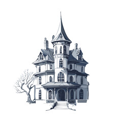 Haunted house sketch design. Spooky haunted mansion pen sketch vector art design.