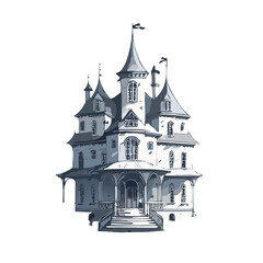 Obraz premium Haunted house sketch design. Spooky haunted mansion pen sketch vector art design.