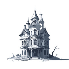 Fototapeta premium Haunted house sketch design. Spooky haunted mansion pen sketch vector art design.