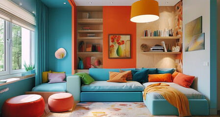 Colorful and Comfortable Modern Living Room Design