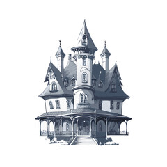 Fototapeta premium Haunted house sketch design. Spooky haunted mansion pen sketch vector art design.
