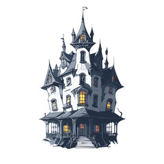 Obraz premium Haunted house sketch design. Spooky haunted mansion pen sketch vector art design.