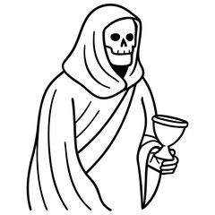 Skeletal Hooded Figure Holding Hourglass Vector Art