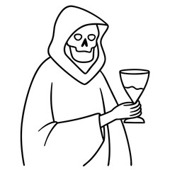 Skeletal Hooded Figure Holding Hourglass Vector Art