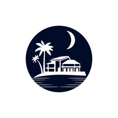 moon house and tree
