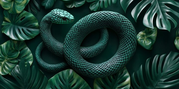 green tree snake in the tropical forest. photo