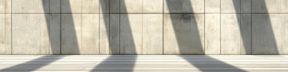 Bright sunlight casts striking shadows across a concrete surface, enhancing the urban architecture's texture and design