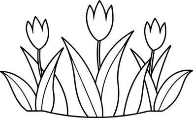 Simple Garden with Tulip Bed Vector Art for Kids Coloring Fun
