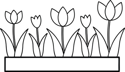 Simple Garden Tulip Bed Vector Illustration for Kids Coloring Fun
