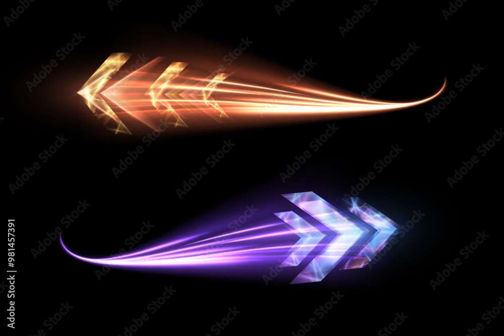 Leinwandbilder light effect of high speed movement of light high speed arrow yellow glow. dynamic movement of high 