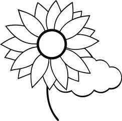 Meadow Blooming Sunflower Vector Drawing for Kids Coloring
