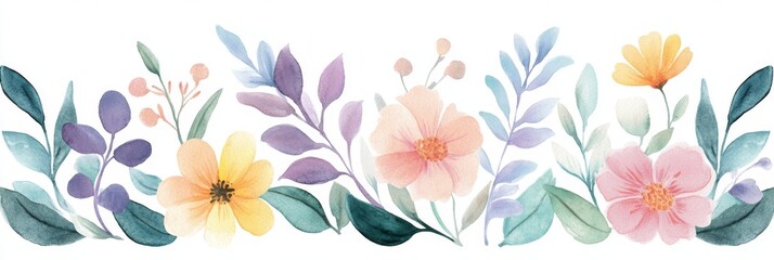 This vibrant watercolor floral collection features lively pinks, purples, and greens, perfect for invitations, greeting cards, and naturethemed decor, adding charm to any occasion