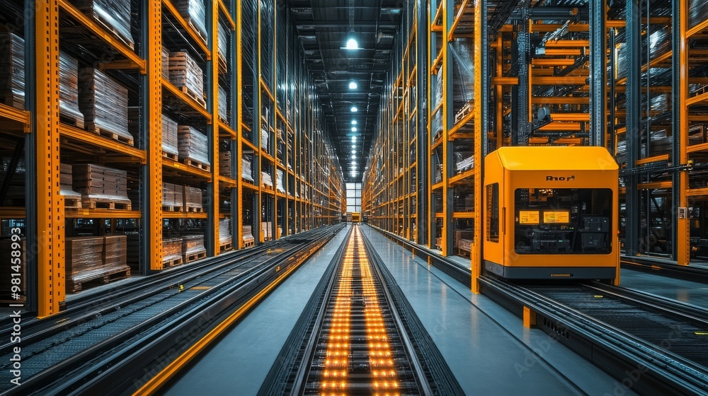 Poster energy-efficient warehouse with automated systems designed for optimal storage and operations